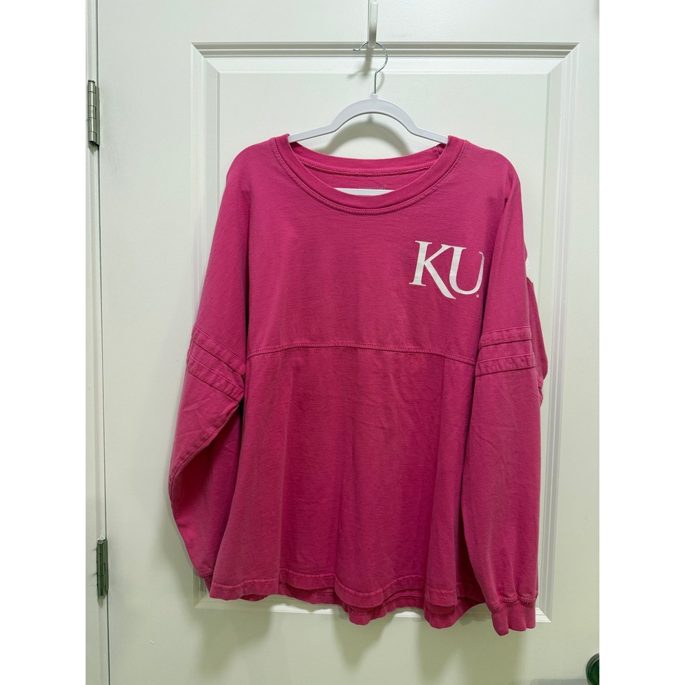 Kansas Jayhawks KU Rock Chalk Pink Spirit Jersey Long Sleeve Shirt Boxercraft L